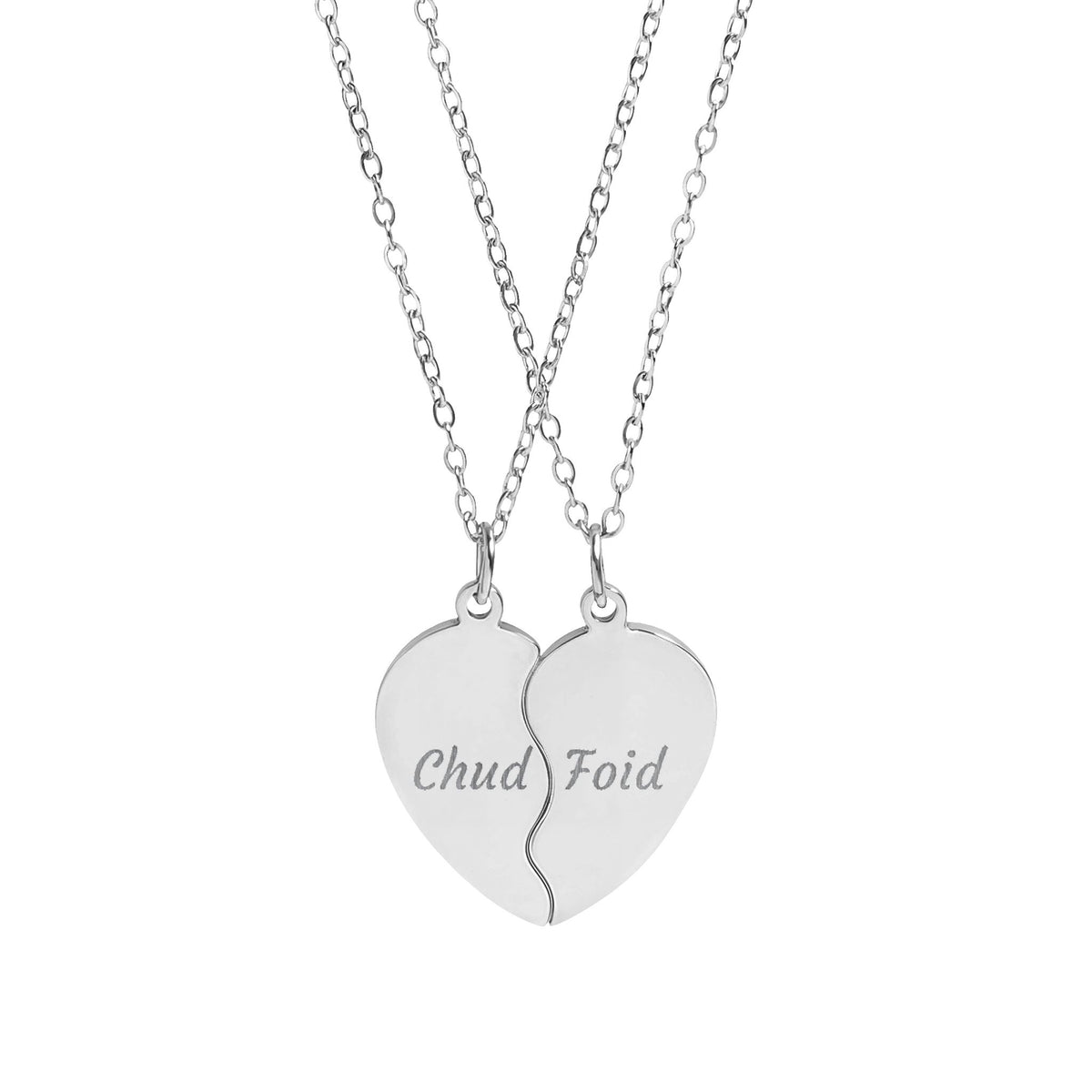 Chud & Foid Engraved Split Heart Pendant Necklaces