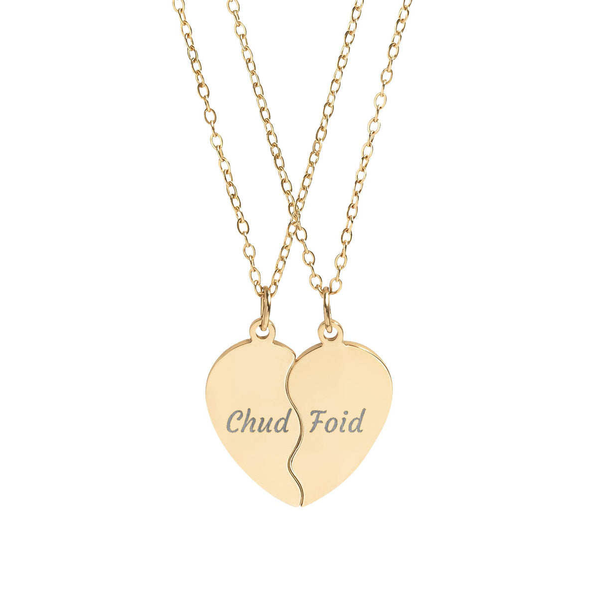 Chud & Foid Engraved Split Heart Pendant Necklaces