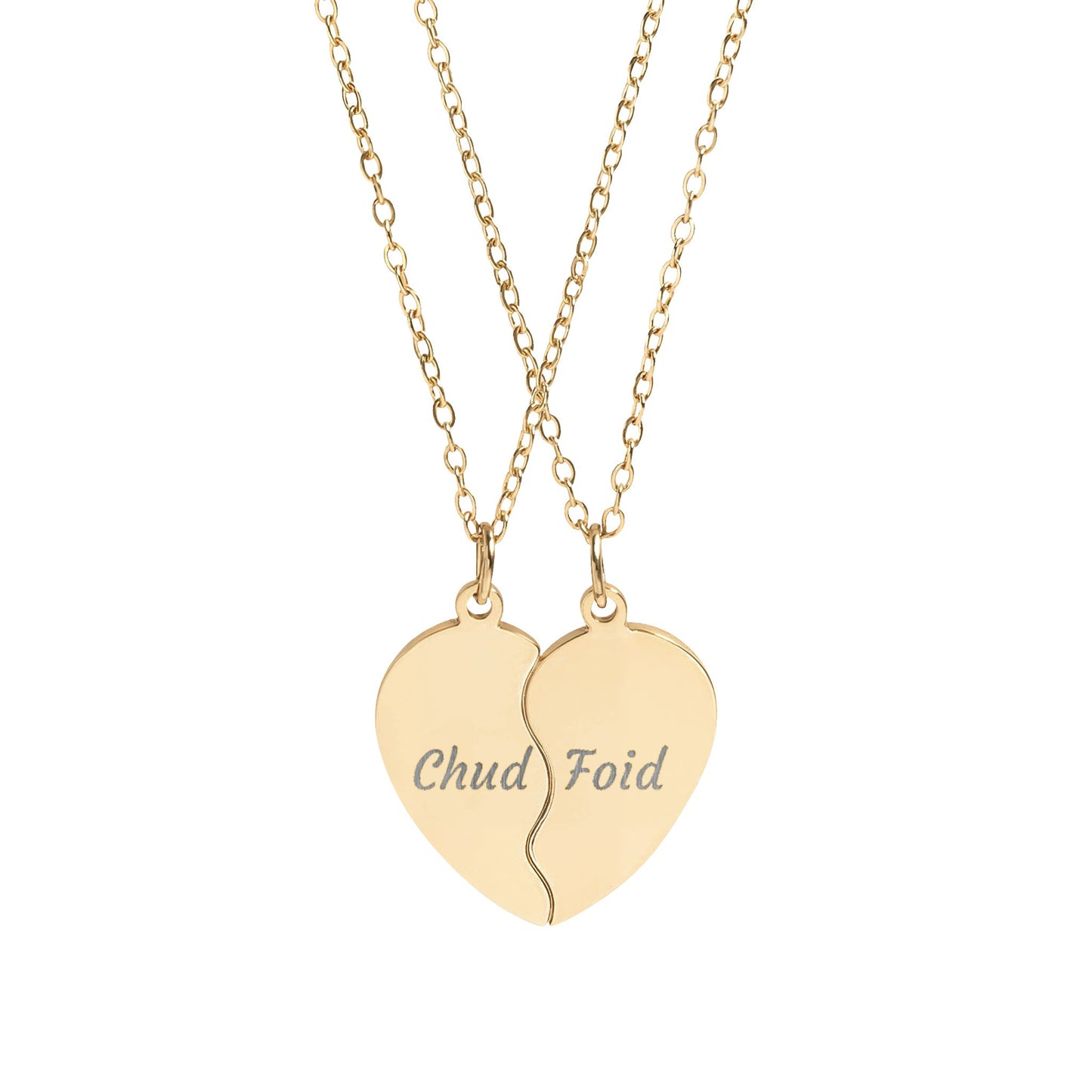 Chud & Foid Engraved Split Heart Pendant Necklaces